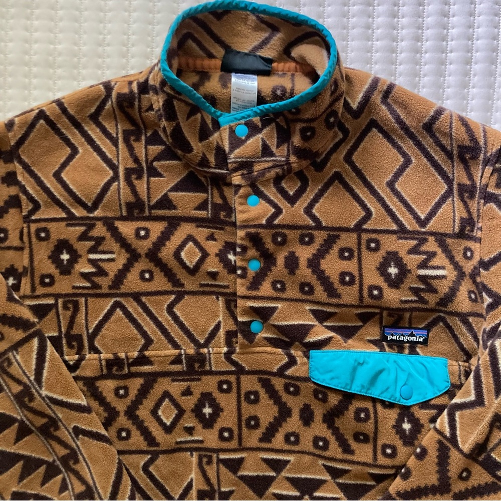 Patagonia Synchilla Snap T Fleece Pullover Men’s Medium Brown Aztec Tribal 2014